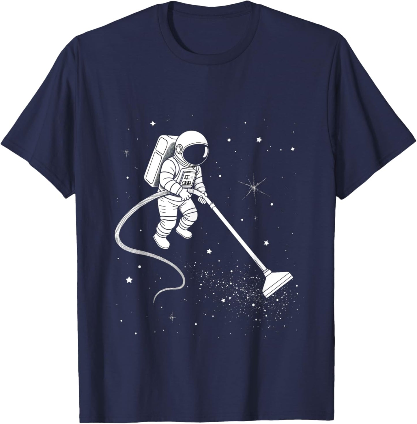 Astronaut Cleaning Stars Funny Space Design T-Shirt - T-Shirt | Navy