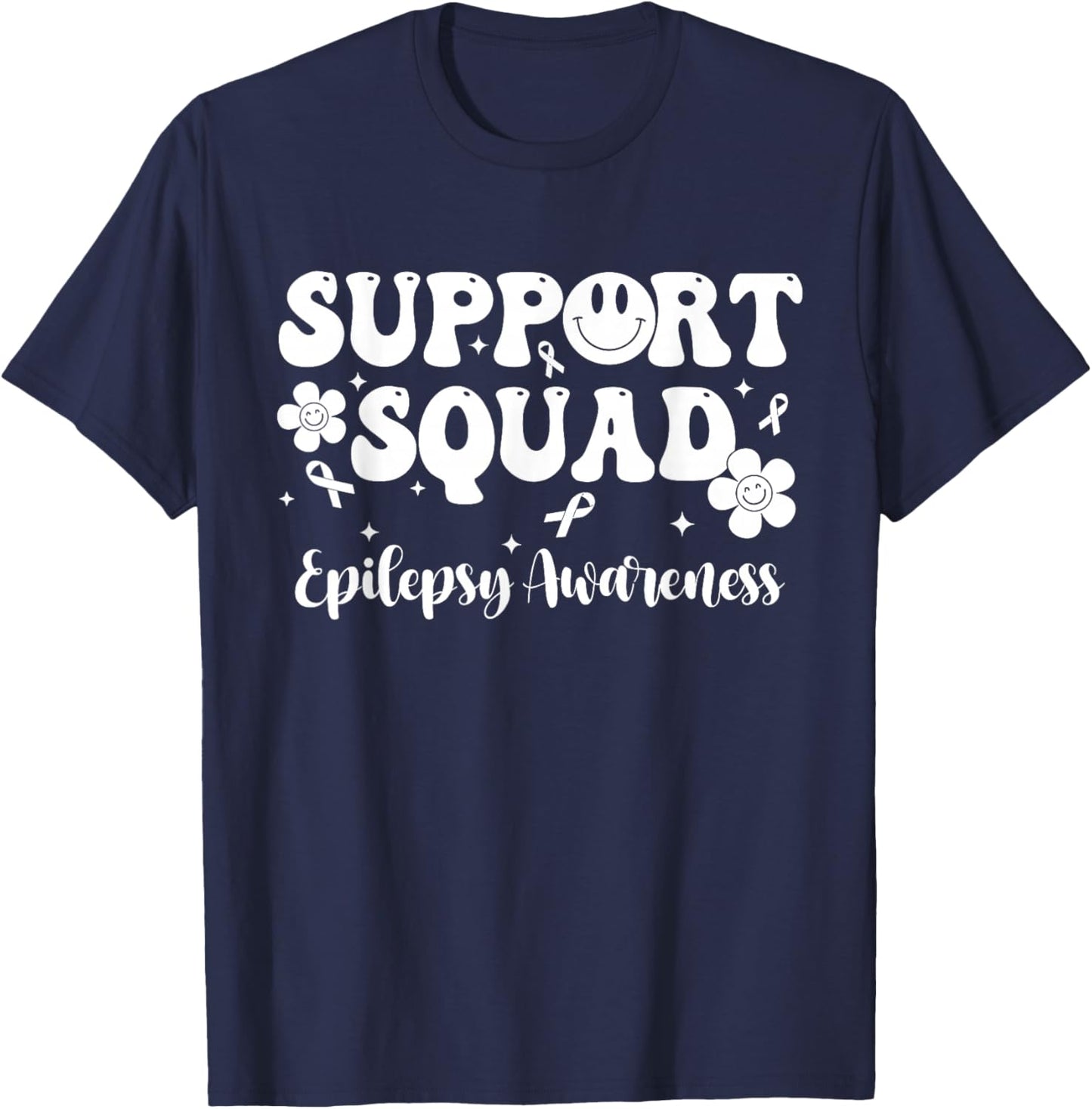 Retro Groovy Support Squad Epilepsy Awareness T-Shirt - T-Shirt | Navy