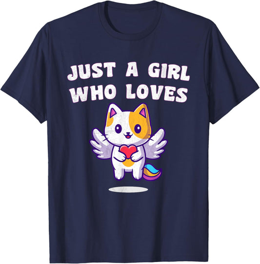 Funny Cute Cat "Just a Girl who Loves Meemeow" Pet DayTee T-Shirt - T-Shirt | Navy