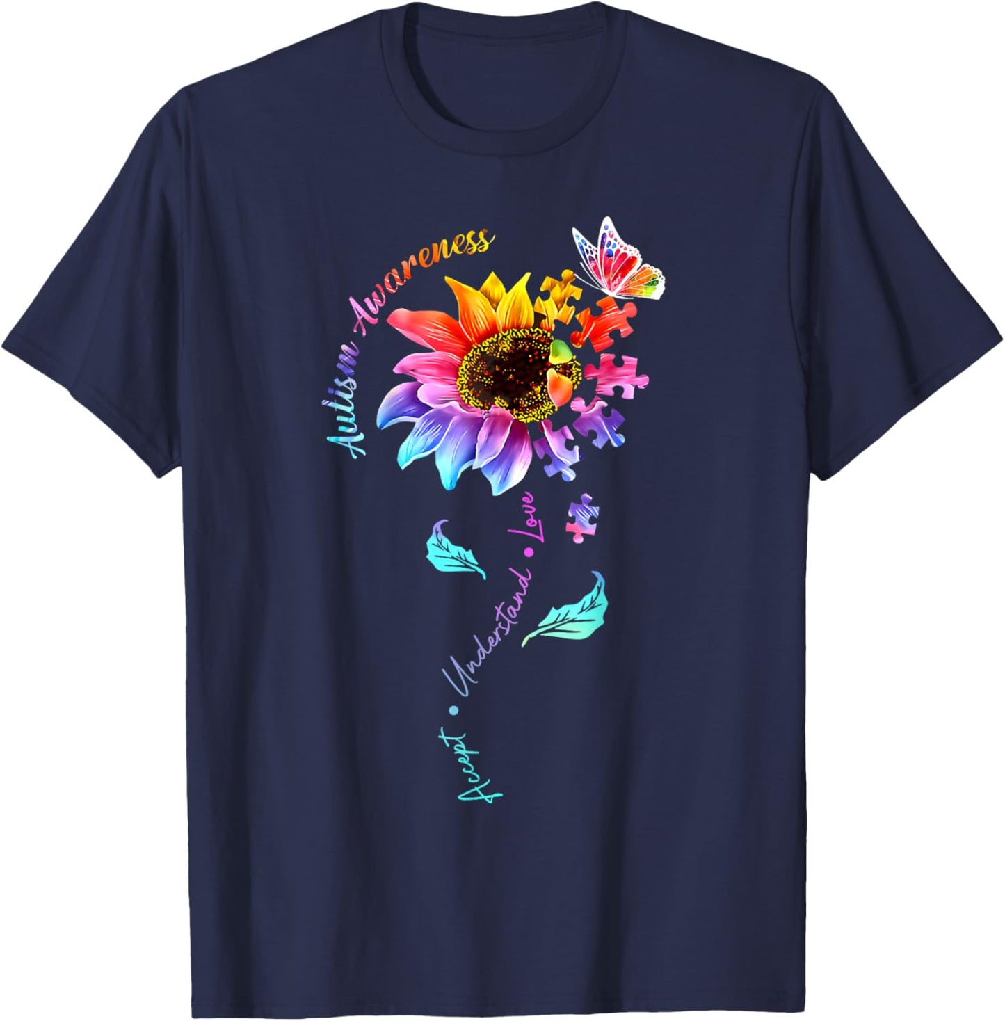 Autism Sunflower T-Shirt - T-Shirt | Navy