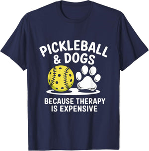 Pickleball And Dogs Because Therapy is Expensive Funny Dogs T-Shirt - T-Shirt | Navy