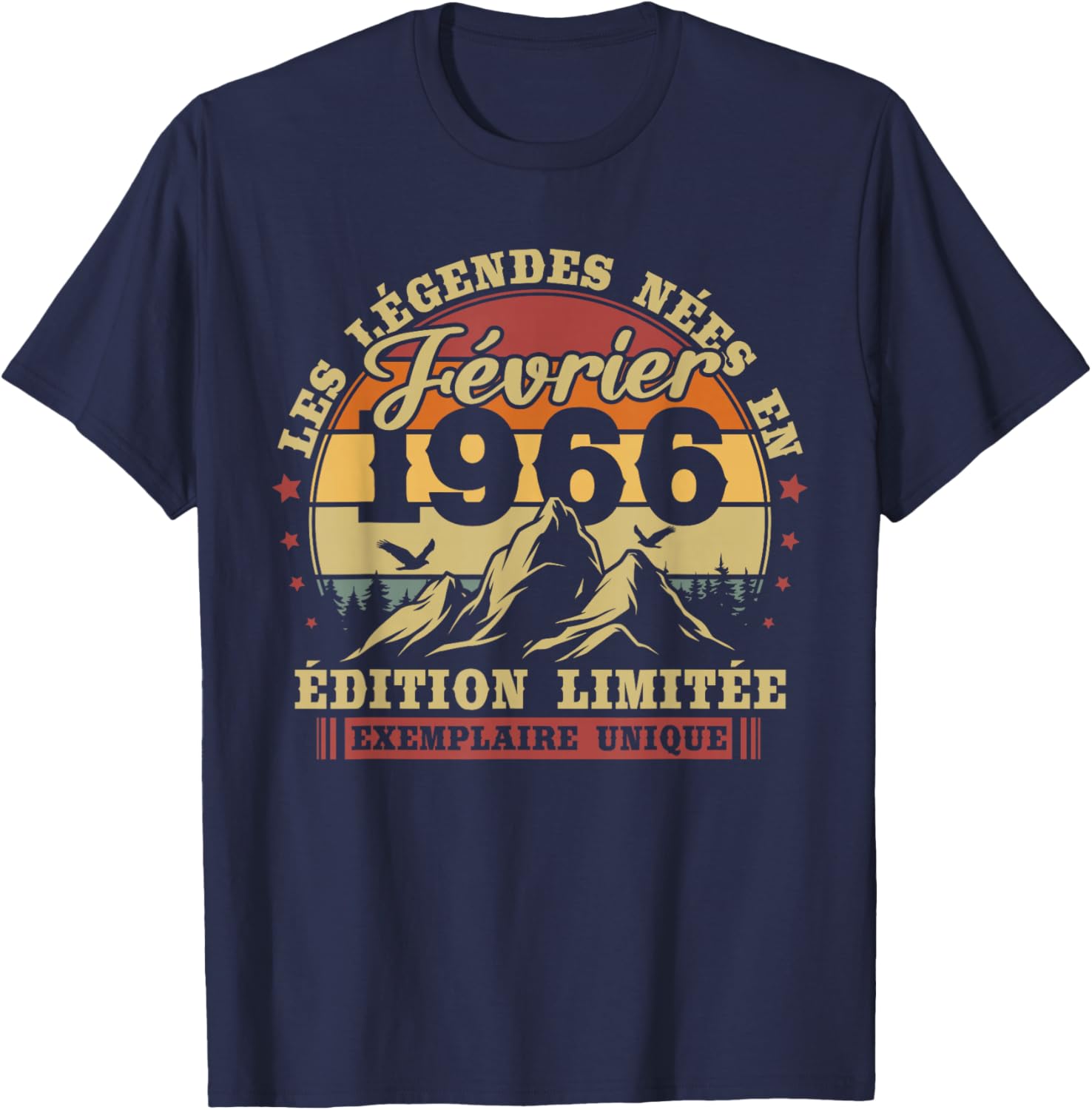 Vintage February 1966 Retro Birthday 60 Years Men Women T-Shirt - T-Shirt | Navy