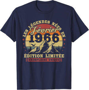 Vintage February 1966 Retro Birthday 60 Years Men Women T-Shirt - T-Shirt | Navy
