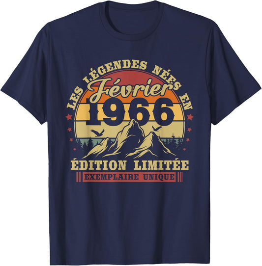 Vintage February 1966 Retro Birthday 60 Years Men Women T-Shirt - T-Shirt | Navy