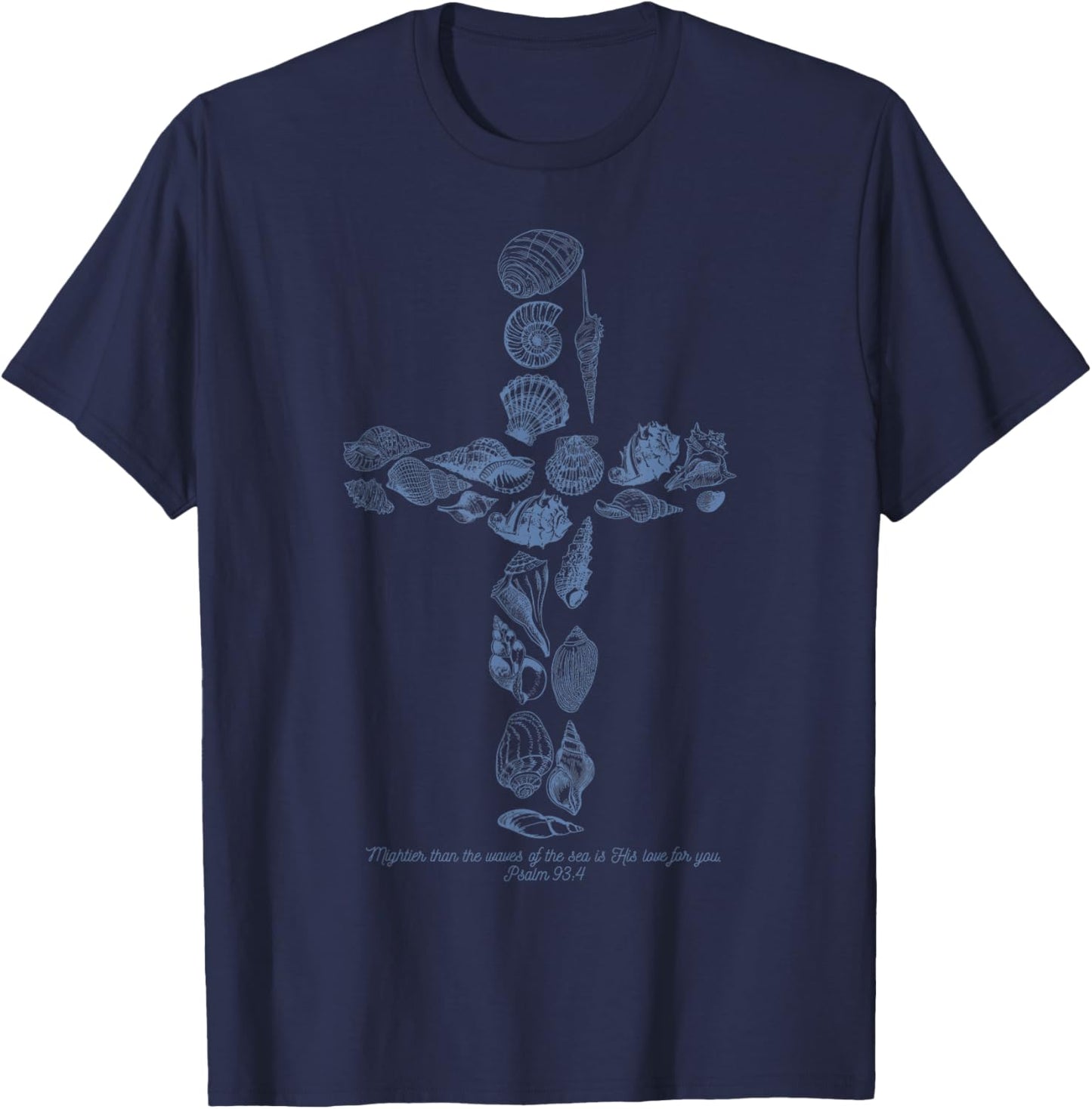 Beachy Ocean Seashell Ocean Beach Faith Cross Christian Women T-Shirt - T-Shirt | Navy