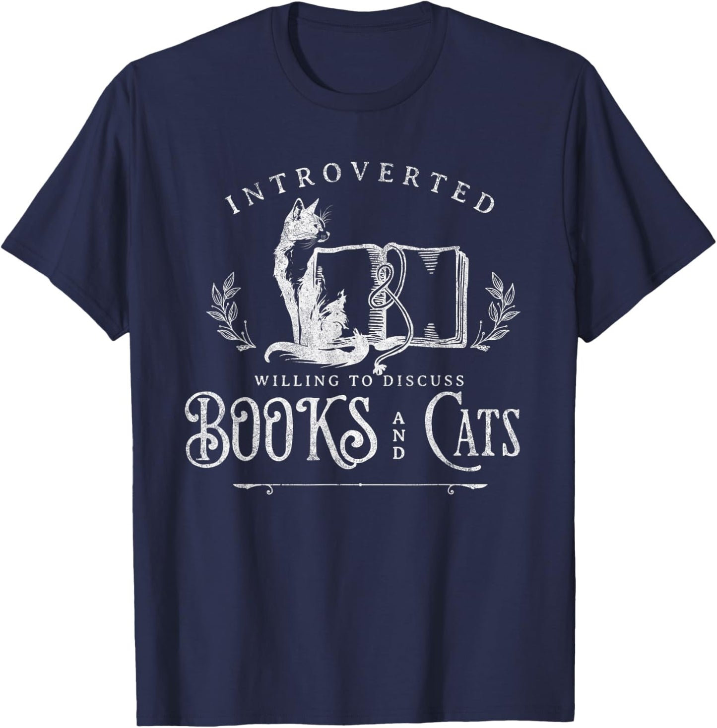 Introverted Willing to discuss Cats and Books T-Shirt - T-Shirt | Navy