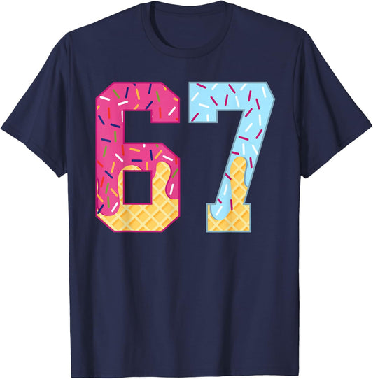 67 Ice Cream Drip Meme Six Seven Gen Alpha Slang T-Shirt - T-Shirt | Navy