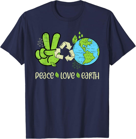 Earth Day April 22 Peace Love Earth Recycle Teacher Boy Girl T-Shirt - T-Shirt | Navy