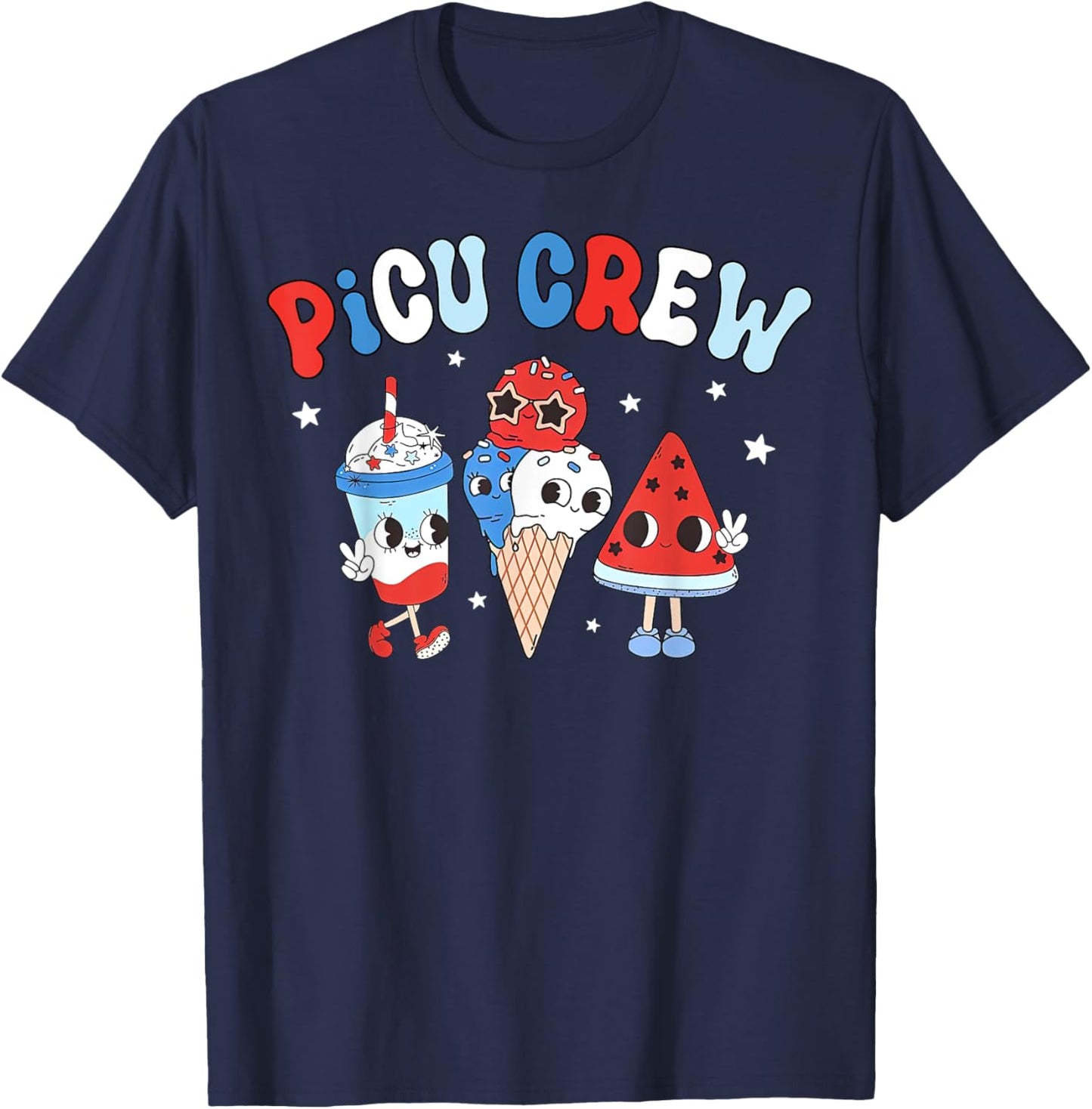 PICU Crew Pediatric Nurse Appreciation Patriotic 4th Of July Men T-Shirt - T-Shirt | Navy