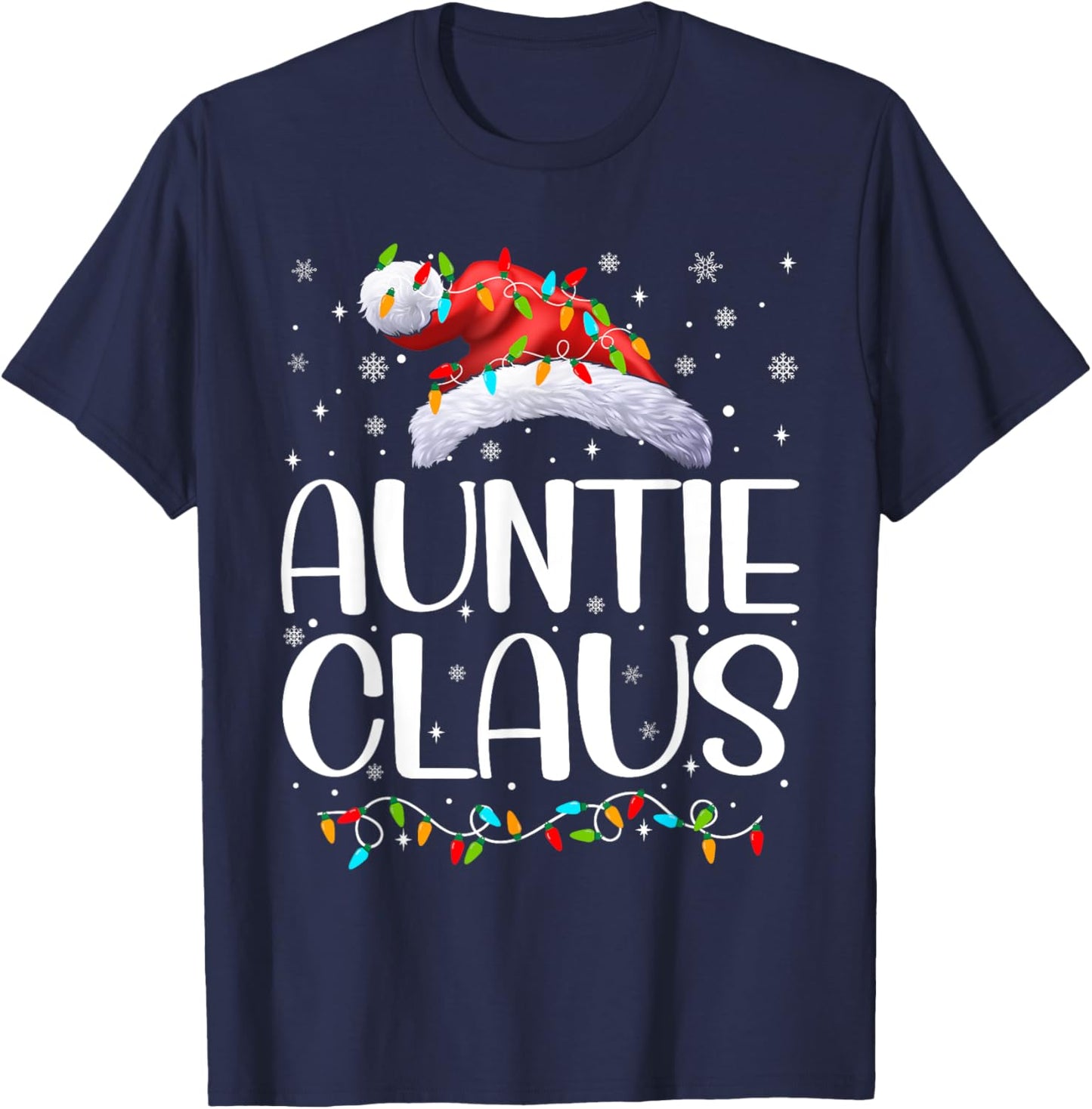 Auntie Claus Xmas Lights Christmas Pajama Matching Family T-Shirt - T-Shirt | Navy