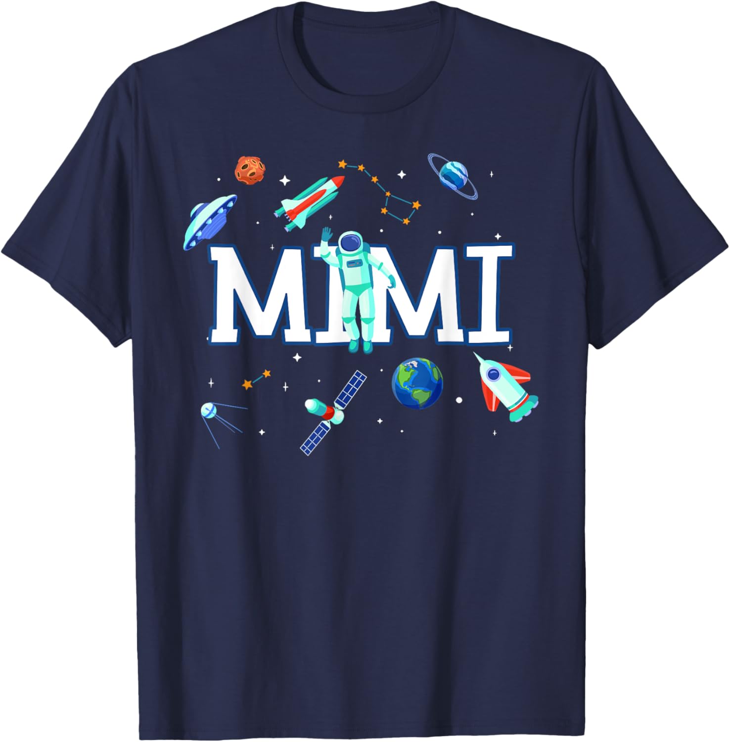 Mimi Astronaut Space Family Matching Birthday Party T-Shirt - T-Shirt | Navy