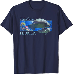 Crystal River Florida Vacation Cute Manatees Sea Cow T-Shirt - T-Shirt | Navy