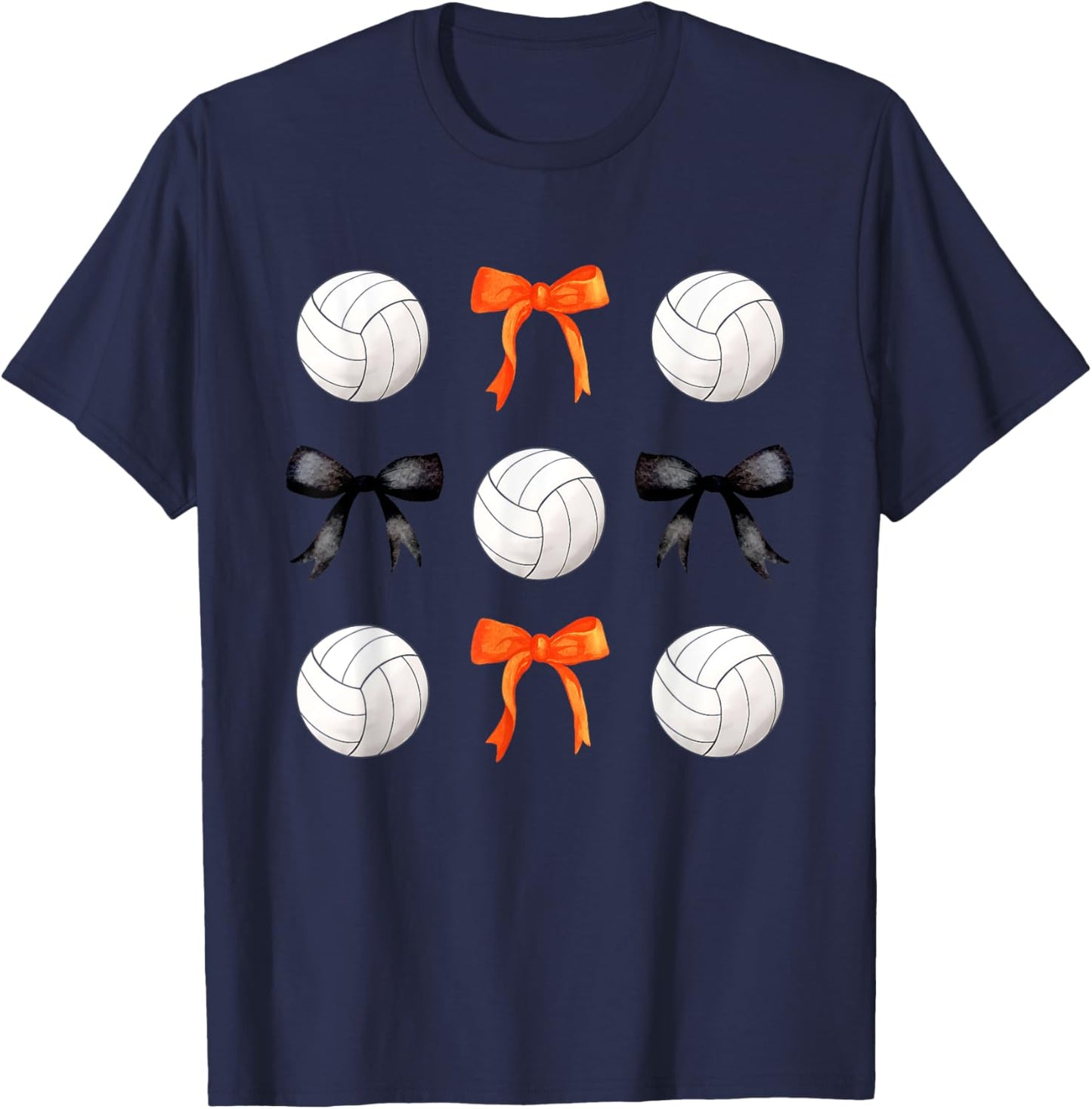 Volleyballs and Orange and Black Bows Volleyball Team Player T-Shirt - T-Shirt | Navy