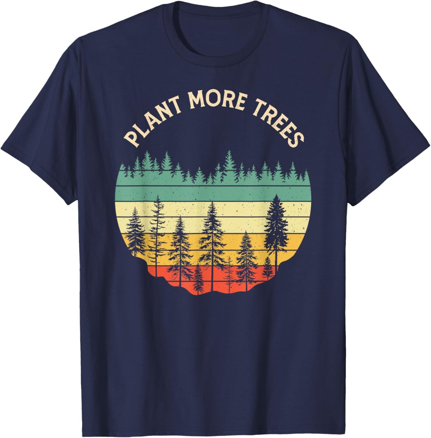 Vintage Retro Style 80s Happy Pine Trees Plant more trees T-Shirt - T-Shirt | Navy