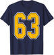 Gold and White Sports Number 63 Jersey Uniform Player T-Shirt - T-Shirt | Navy