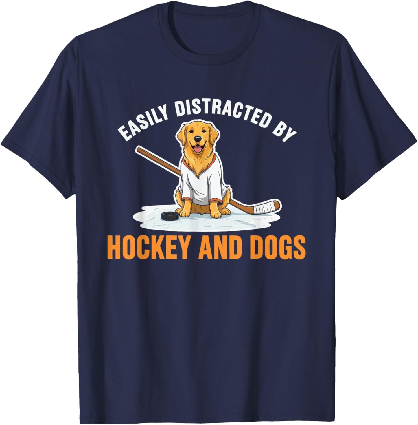 Easily Distracted By Hockey and Dogs T-Shirt - T-Shirt | Navy