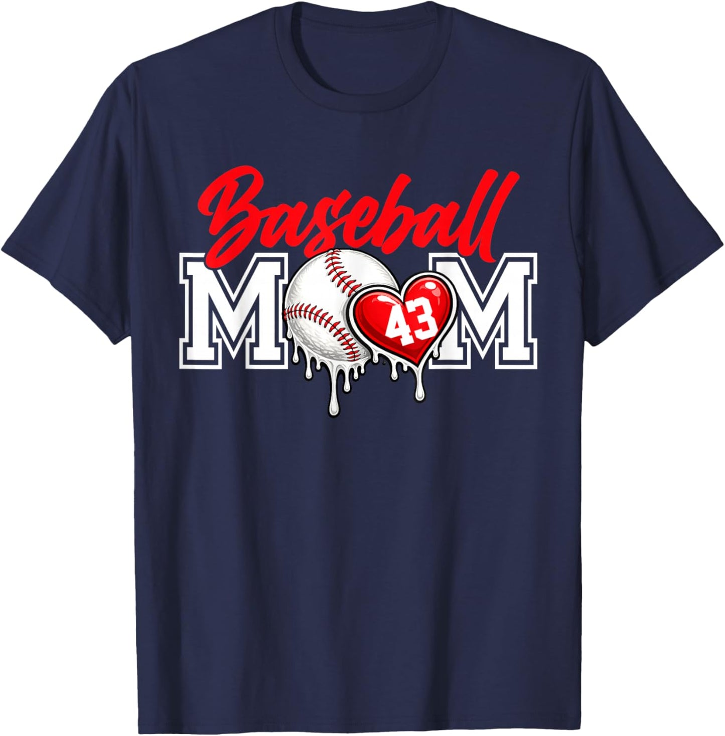Personalized Proud Mom Jersey Number 43 Baseball Game Day T-Shirt - T-Shirt | Navy