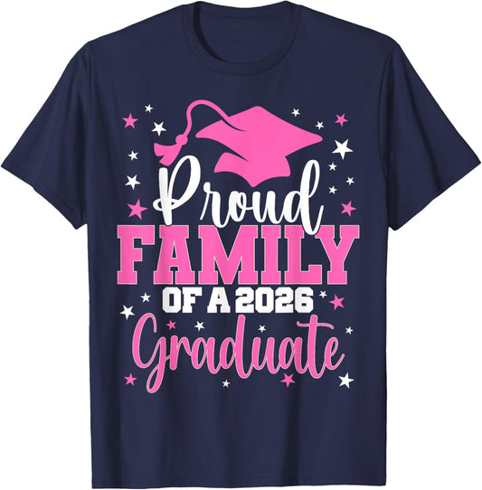Proud Family of A Class of 2026 Graduate Senior Graduation T-Shirt - T-Shirt | Navy