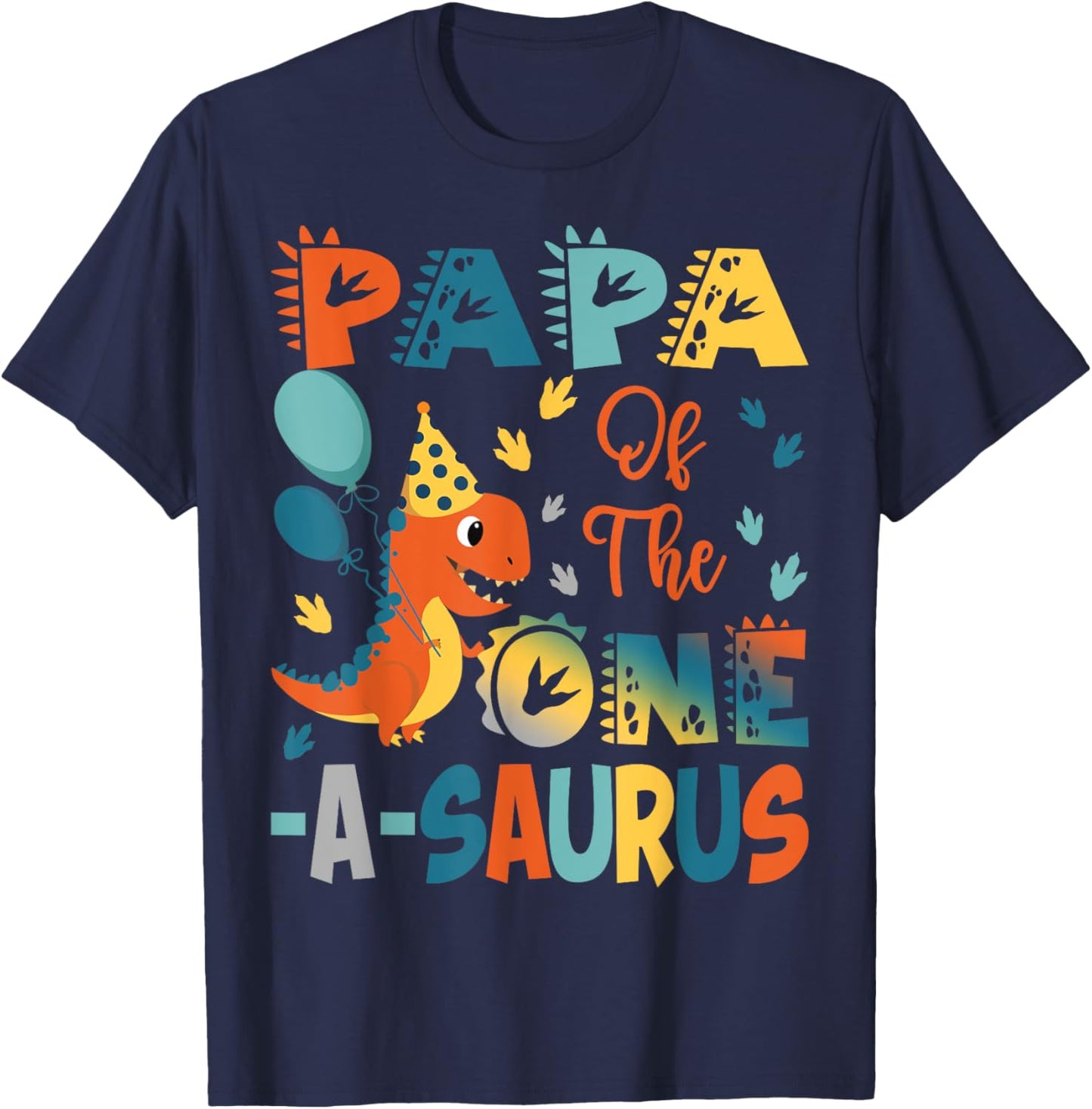 Papa Of The One-A-Saurus 2Nd Birthday Dinosaur Party T-Shirt - T-Shirt | Navy