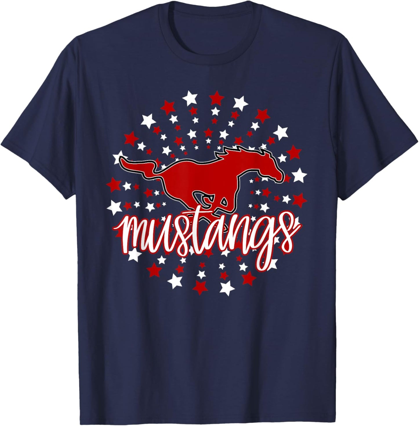 Mustangs School Spirit Football Mom Mustang Pride Teacher T-Shirt - T-Shirt | Navy