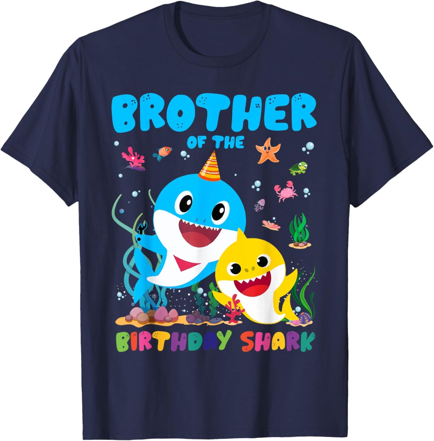 Funny Brother Of The Birthday Family Shark Birthday Boy Girl T-Shirt - T-Shirt | Navy