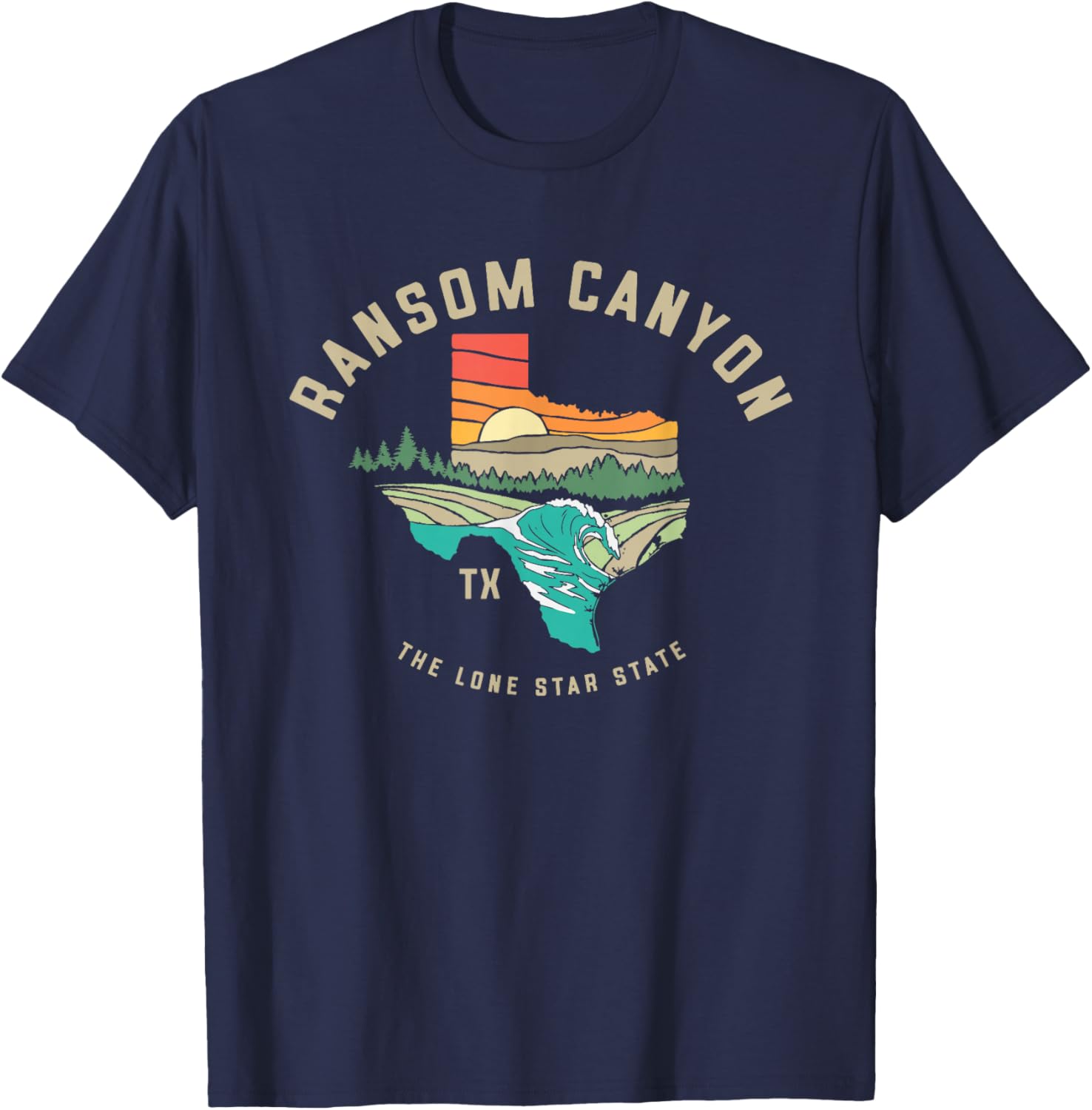 Ransom Canyon Texas Outdoors Vintage Nature Illustration T-Shirt - T-Shirt | Navy