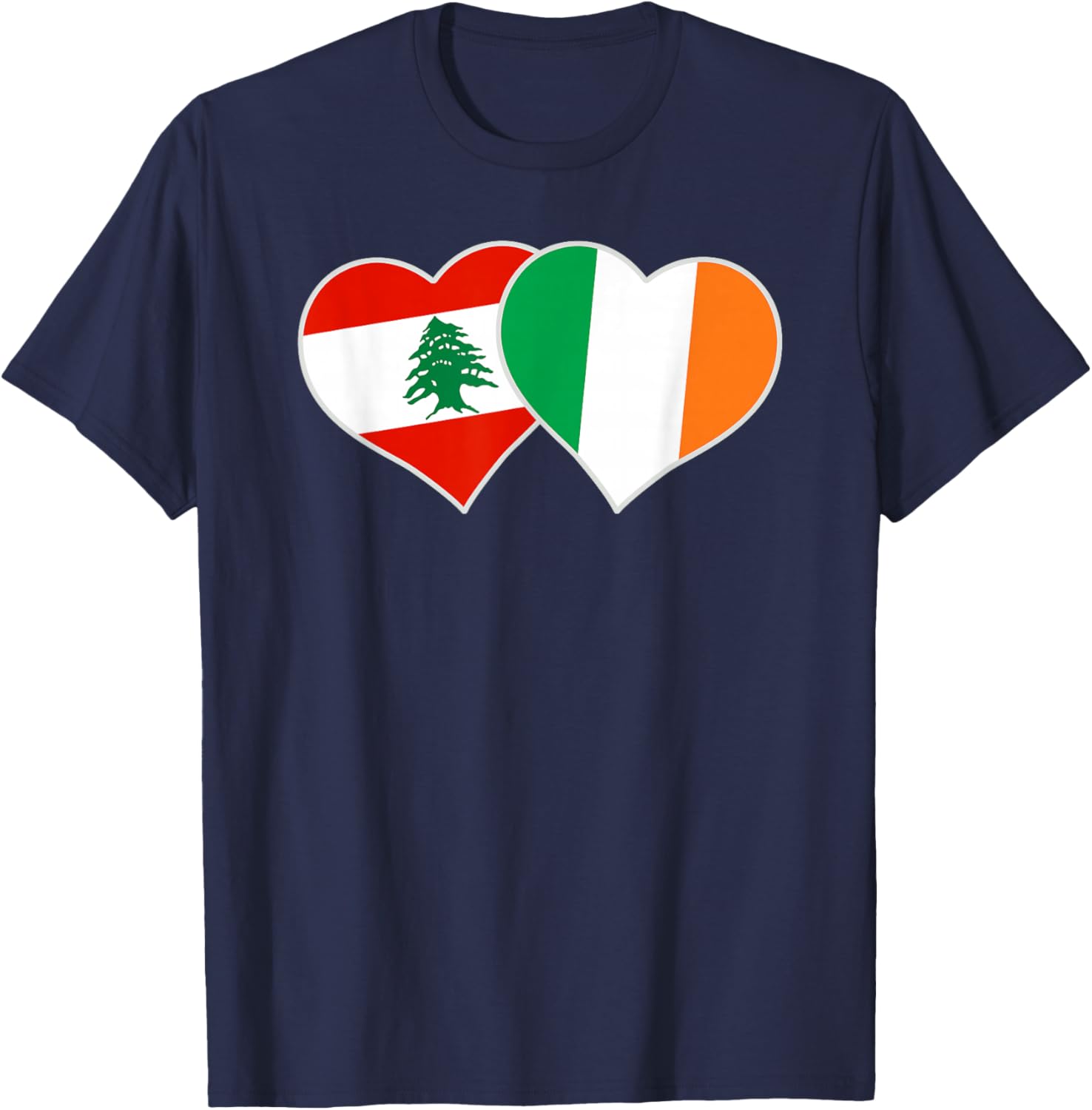 Lebanese Irish Flag Heart Lebanon Ireland Mix Heritage T-Shirt - T-Shirt | Navy