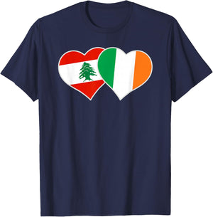 Lebanese Irish Flag Heart Lebanon Ireland Mix Heritage T-Shirt - T-Shirt | Navy