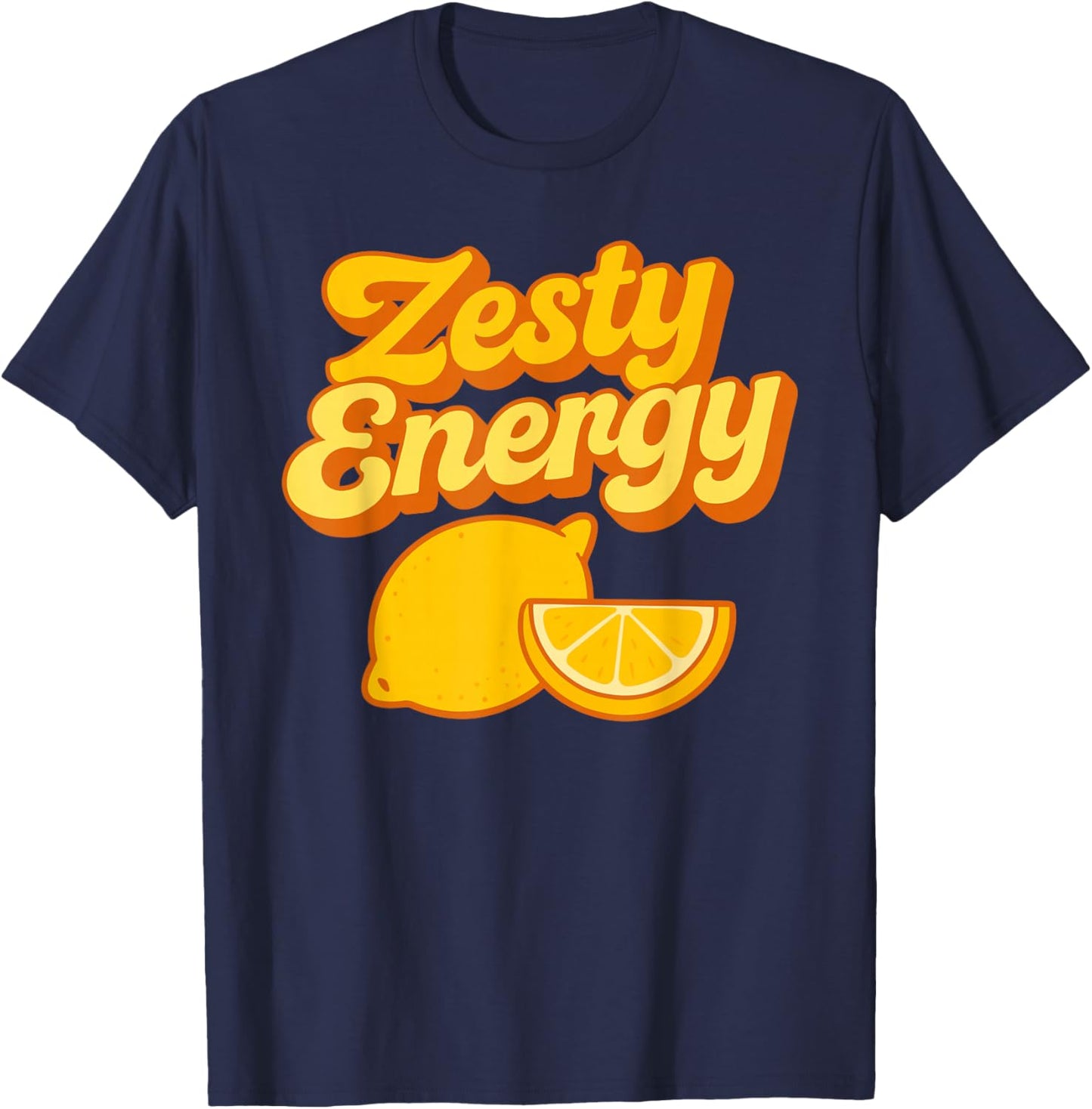Zesty Energy Lemon Orange Fruit Style T-Shirt - T-Shirt | Navy