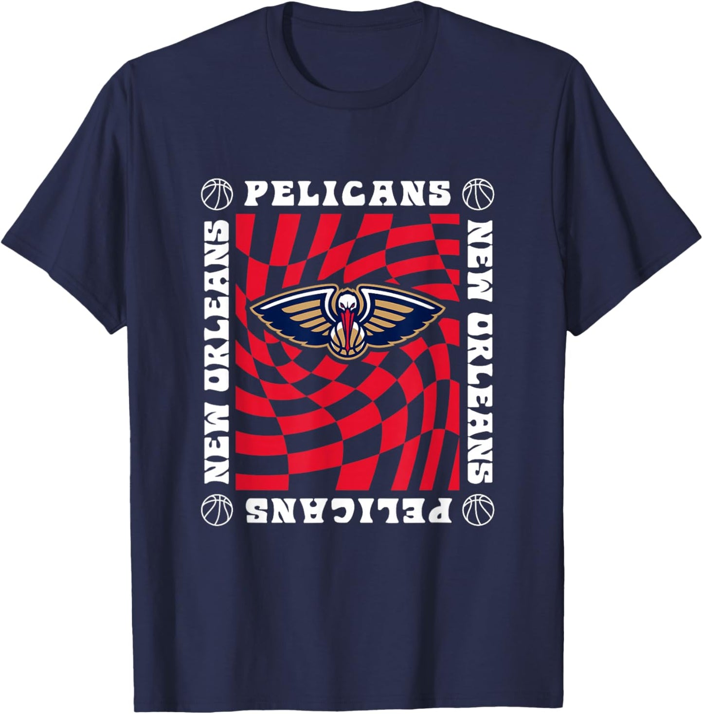 NBA New Orleans Pelicans Retro Checkerboard Wave T-Shirt - T-Shirt | Navy