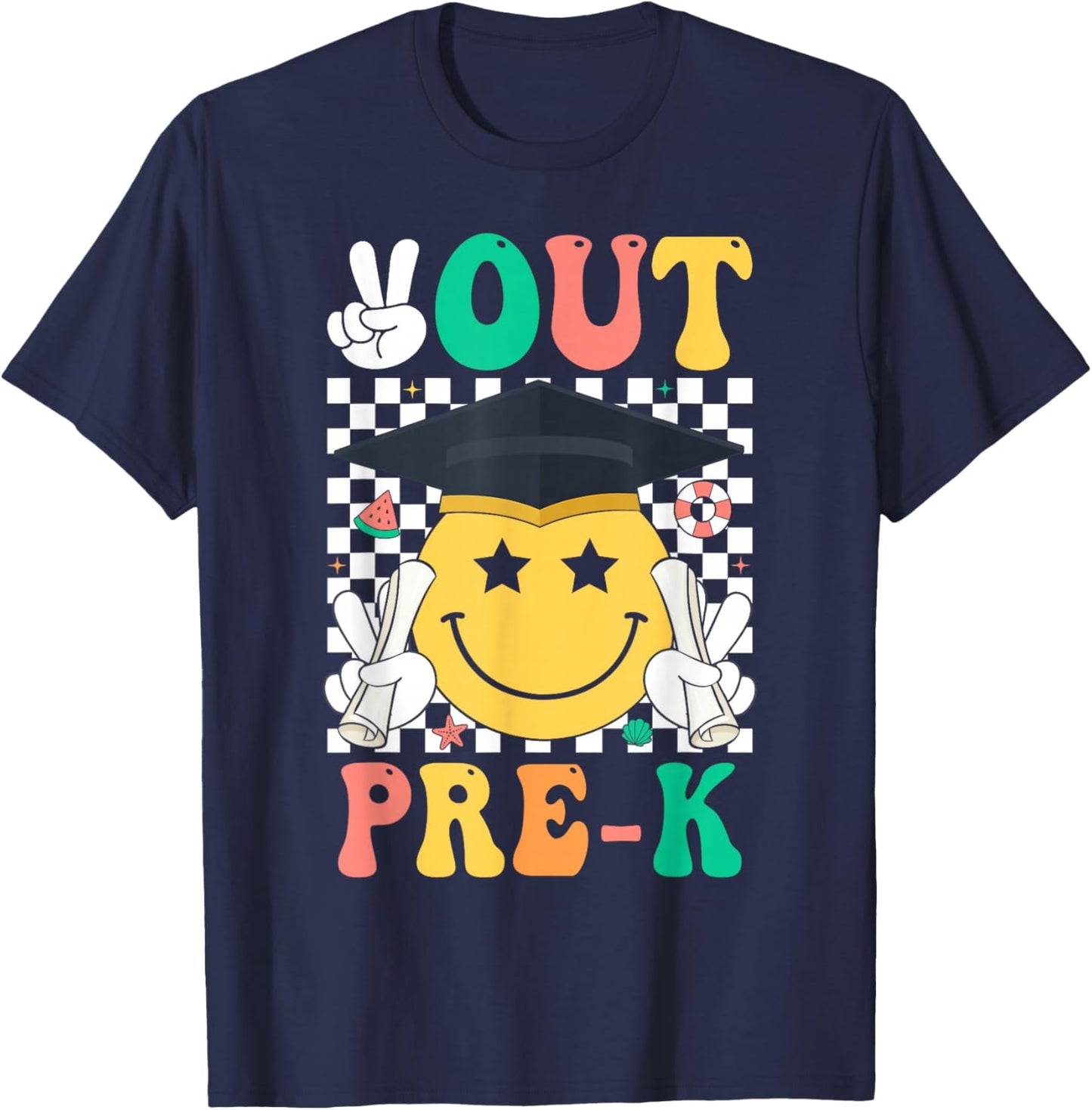 Peace Out Pre-K PreK Graduation Retro Last Day of School T-Shirt - T-Shirt | Navy