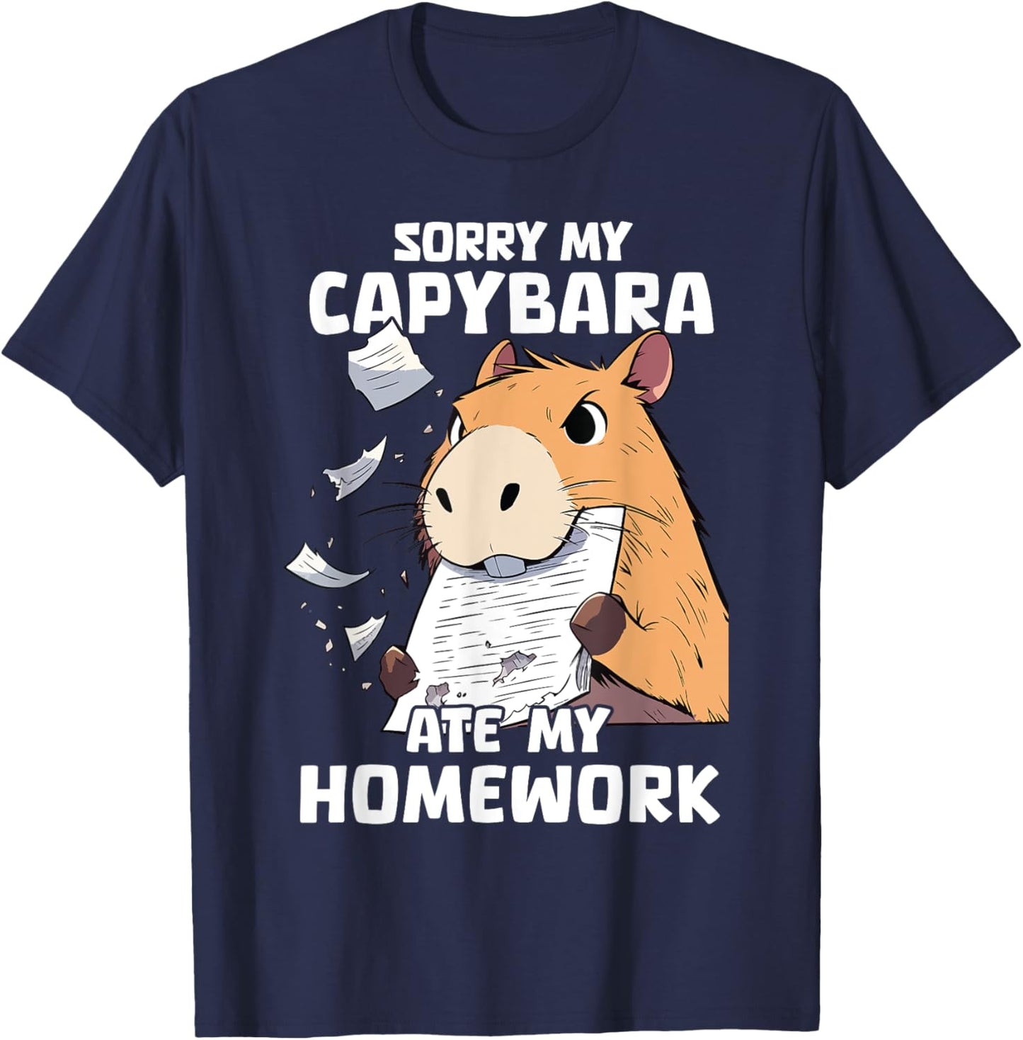 Sorry My Capybara Ate My Homework Funny Capybaras School T-Shirt - T-Shirt | Navy