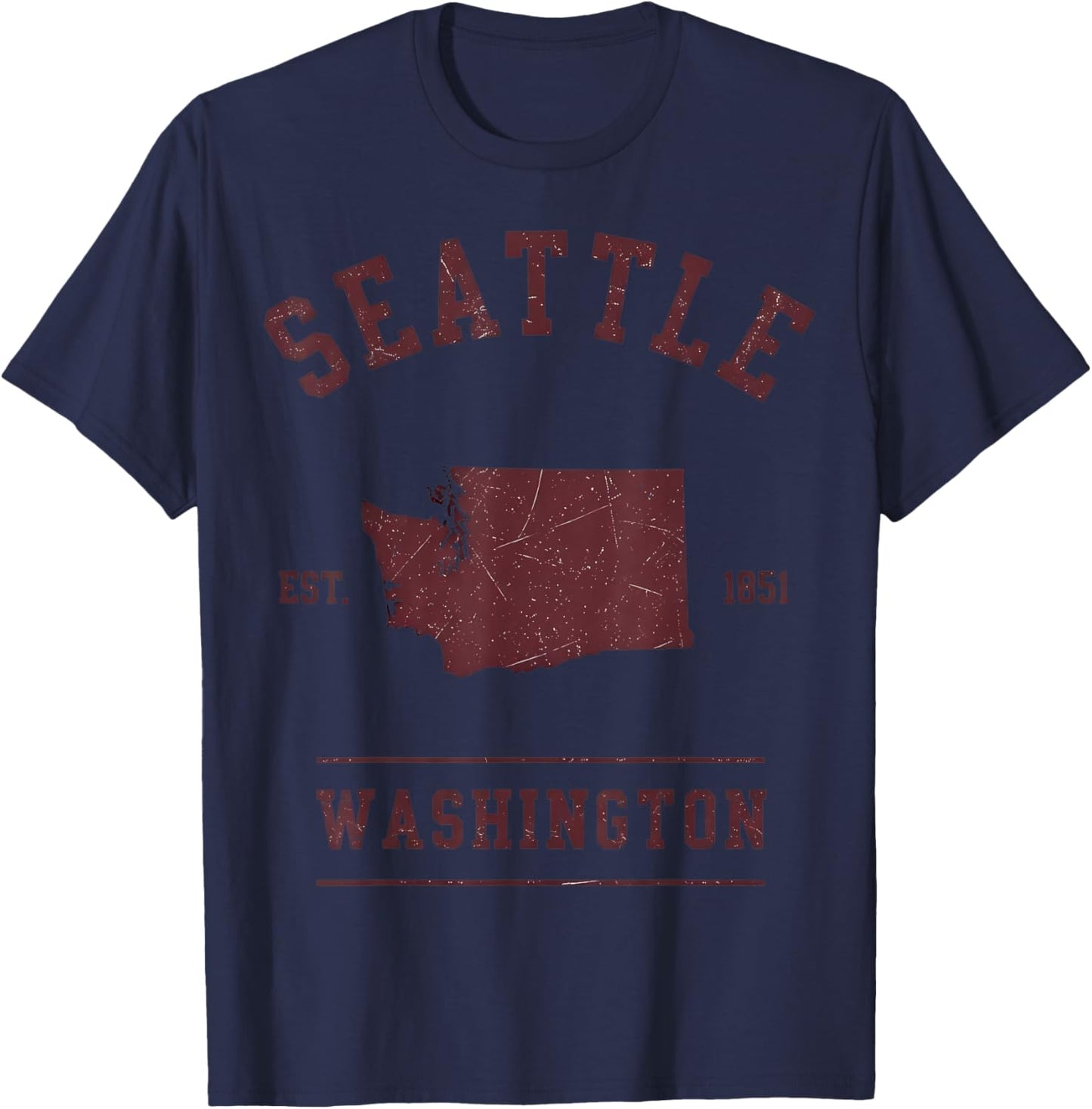 Seattle Est 1851 Washington State T-Shirt - T-Shirt | Navy