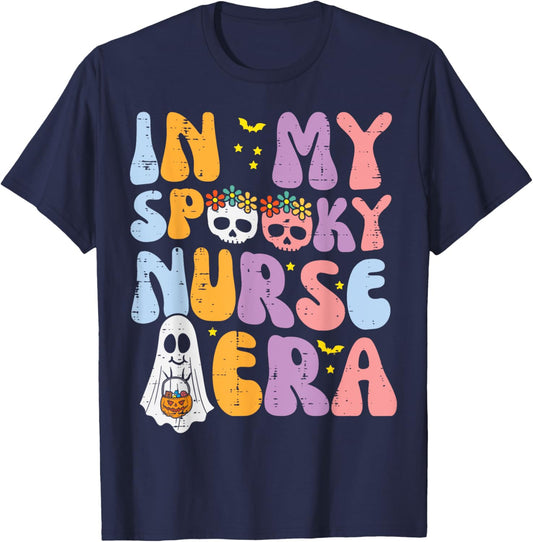 Halloween My Spooky Nurse Era Costume Groovy Scrub Top Women T-Shirt - T-Shirt | Navy