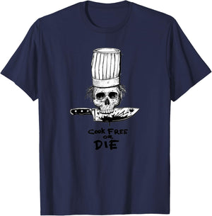 Bourdain Cook Free Or Die Funny Skull Chef Food T-Shirt - T-Shirt | Navy