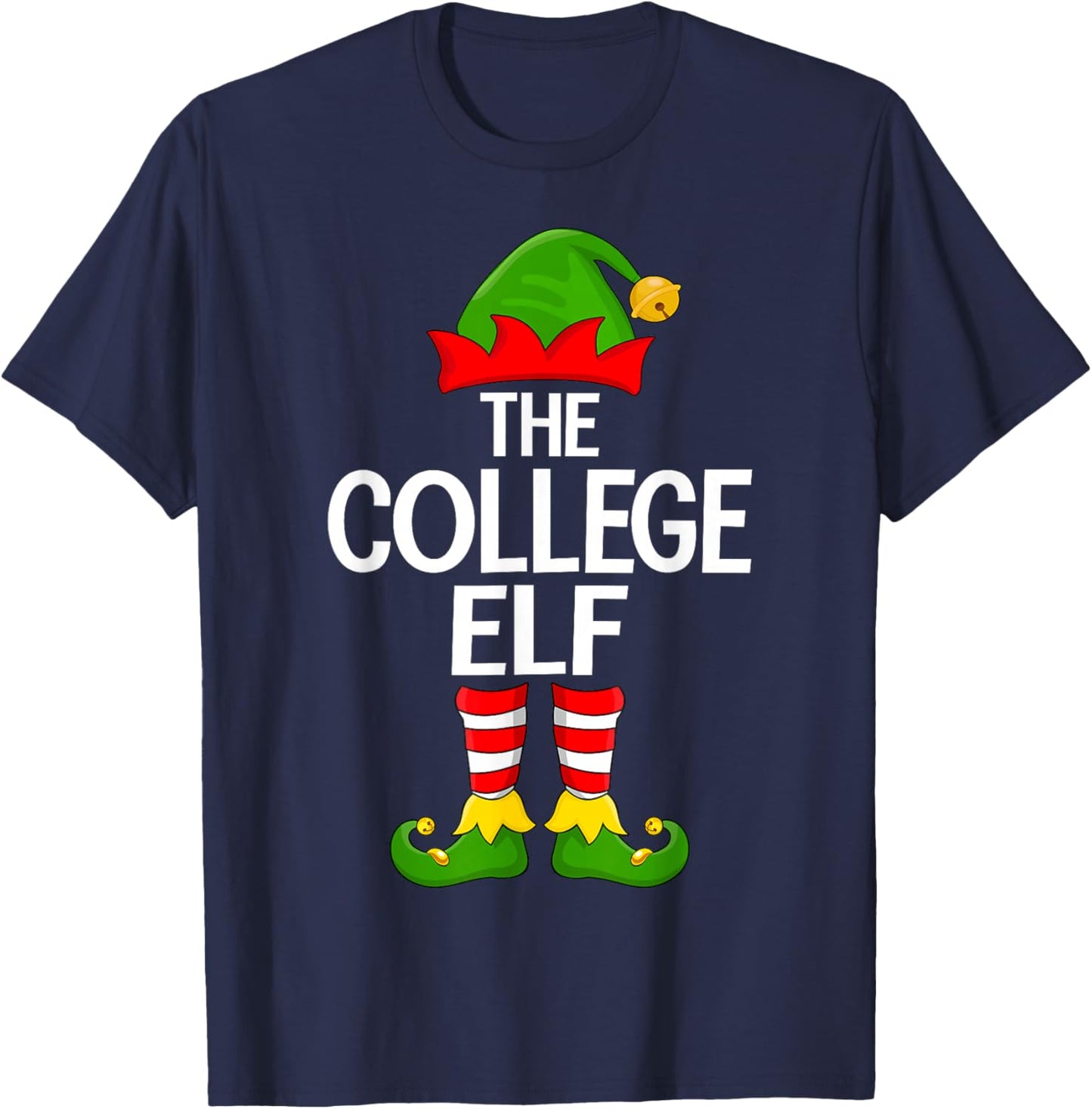College Elf Xmas Matching Family Elf Squad Christmas T-Shirt - T-Shirt | Navy