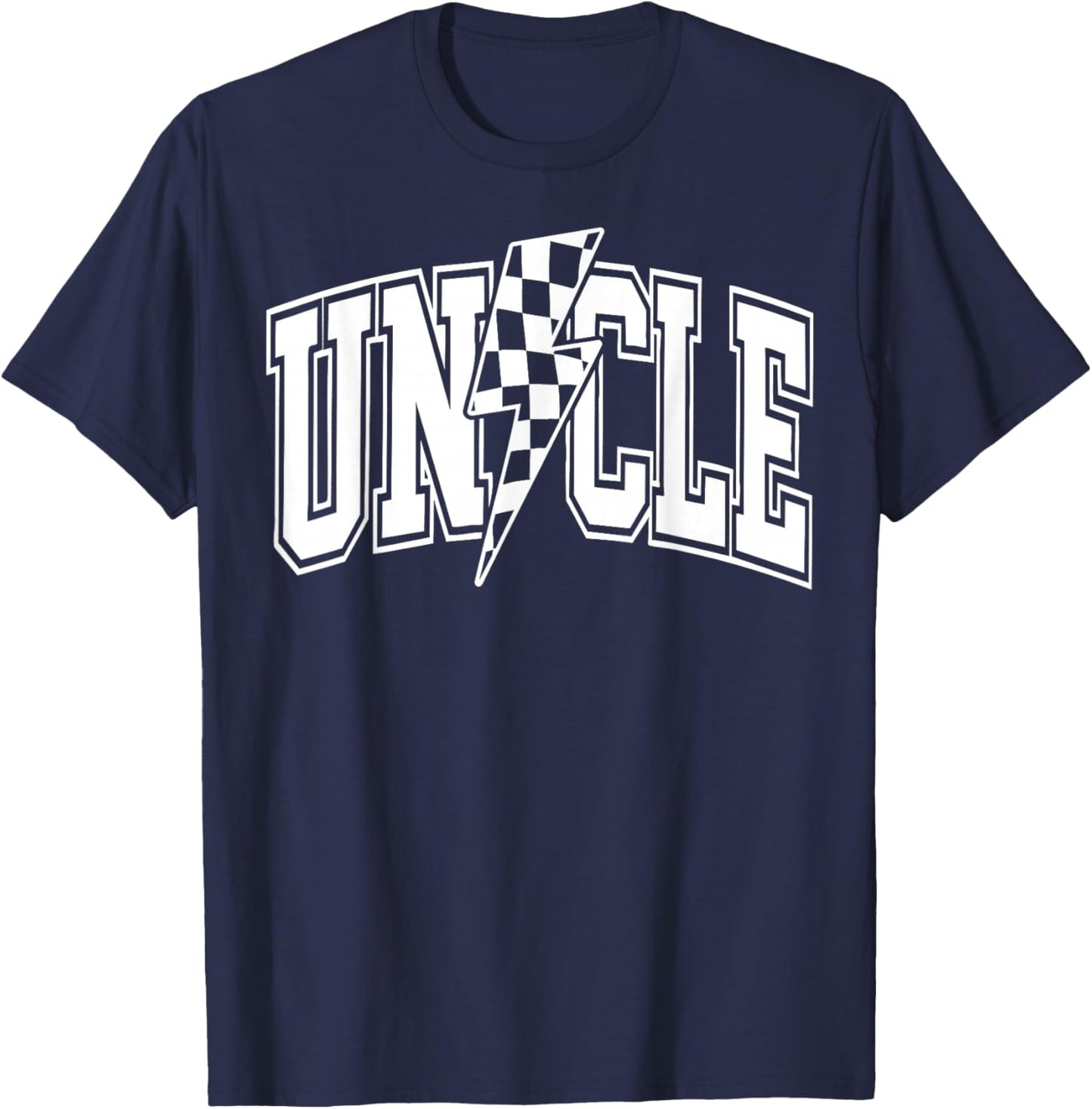 Uncle Lightning Bolt Checkered Varsity Dad Uncle Fathers Day T-Shirt - T-Shirt | Navy
