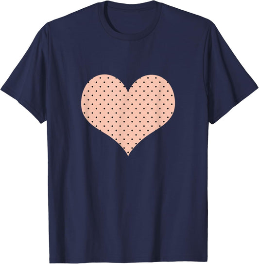 Cute Peach Pink Black Minimalist Boho Tiny Polka Dot Pattern T-Shirt - T-Shirt | Navy