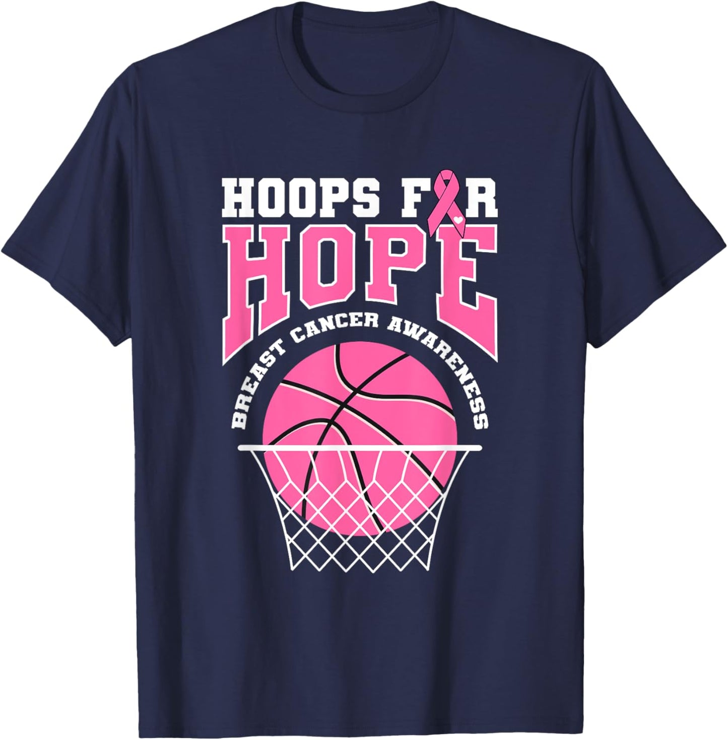 Basketball Hoop Breast Cancer Awareness Month Hoops For Hope T-Shirt - T-Shirt | Navy