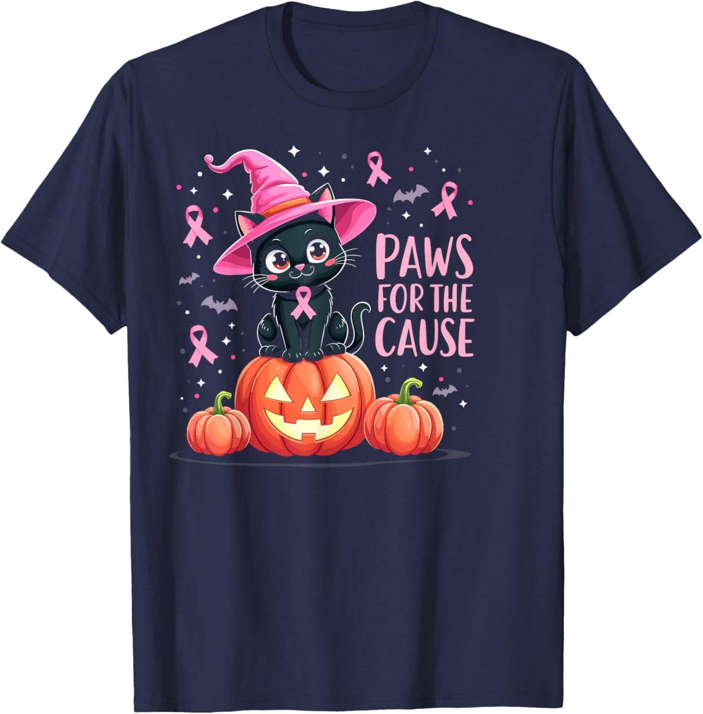 Paws For The Cause Breast Cancer Awareness Halloween Black T-Shirt - T-Shirt | Navy