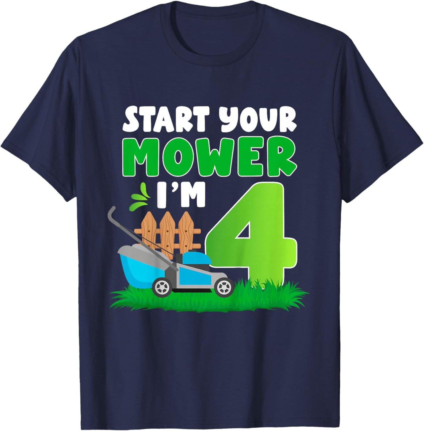 4th Lawn Mowing Birthday 4 Year Old Lawn Mower T-Shirt - T-Shirt | Navy