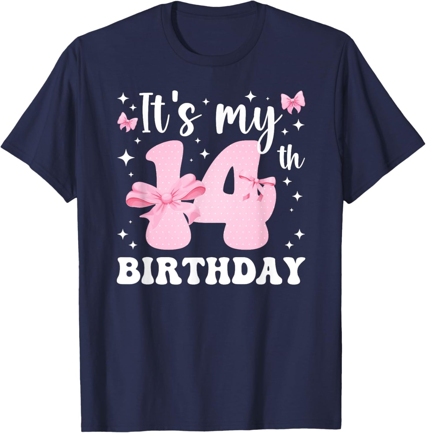 14th Coquette Themed Birthday Fourteen Year Old Girl Bow T-Shirt - T-Shirt | Navy