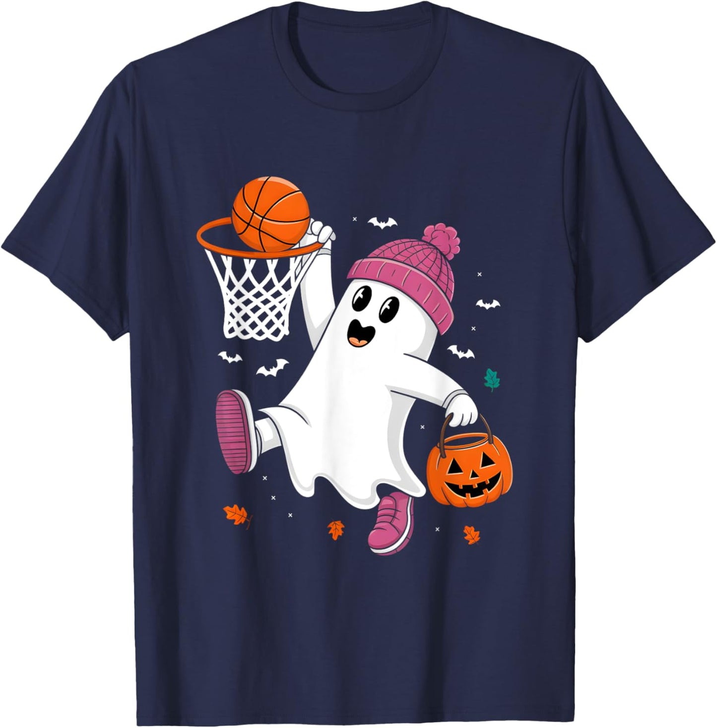 Funny Halloween Ghost Dunking Basketball Costume Boys Kids T-Shirt - T-Shirt | Navy