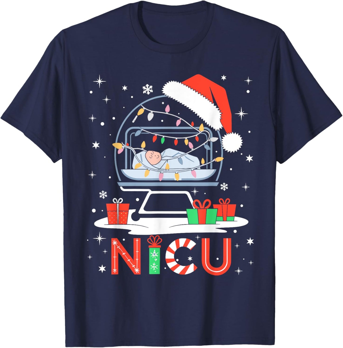 Neonatal Intensive Care Unit Xmas Funny Nicu Nurse Christmas T-Shirt - T-Shirt | Navy