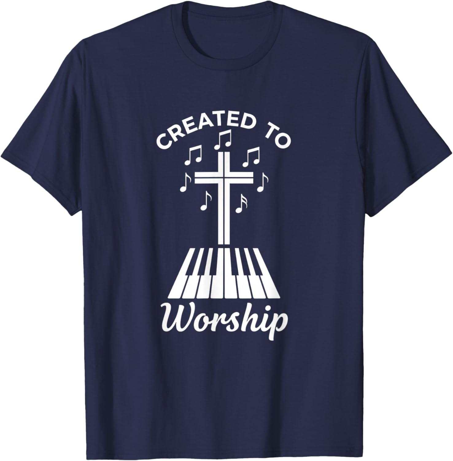 Christian Created to Worship Piano Cross Worship Design T-Shirt - T-Shirt | Navy