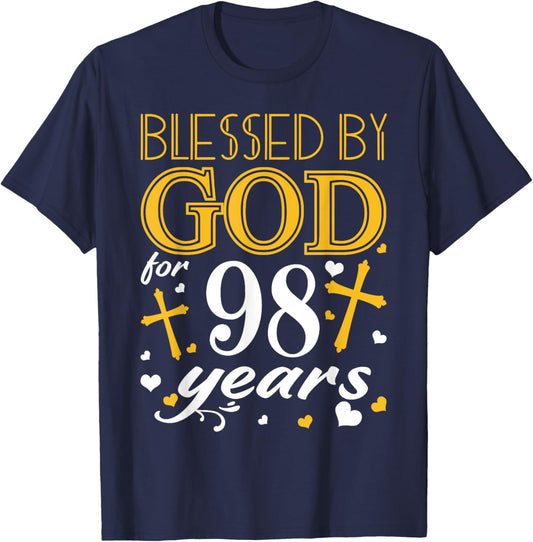Vintage Blessed By God For 98 Years Happy 98th Birthday T-Shirt - T-Shirt | Navy