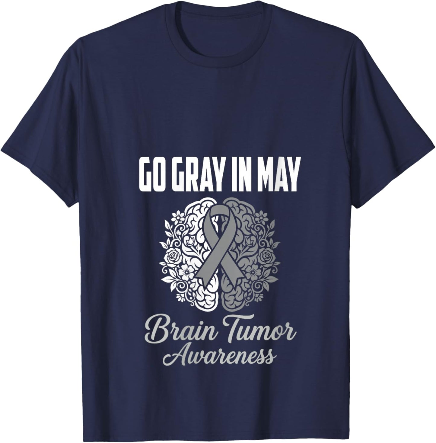 Women's Go Gray in May Brain Tumor Awareness Brain Cancer V-Neck T-Shirt - T-Shirt | Navy