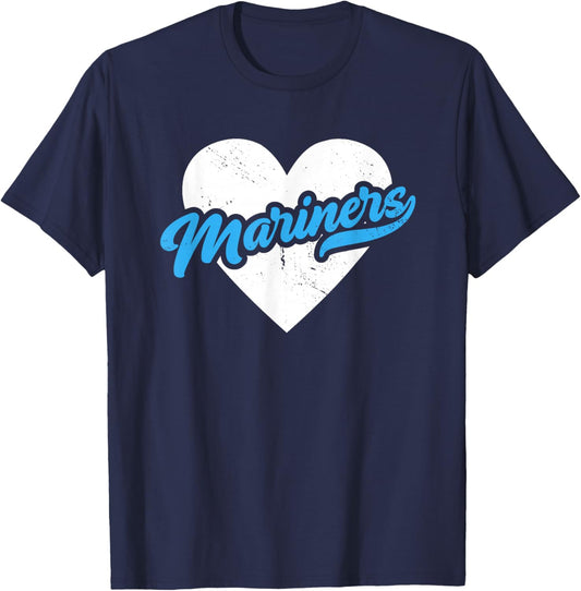 Vintage Mariners High School Go Mariners Pride Heart T-Shirt - T-Shirt | Navy