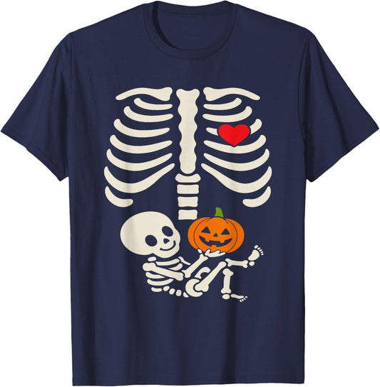 Halloween Baby Skeleton Heart Pregnancy Outfit T-Shirt - T-Shirt | Navy