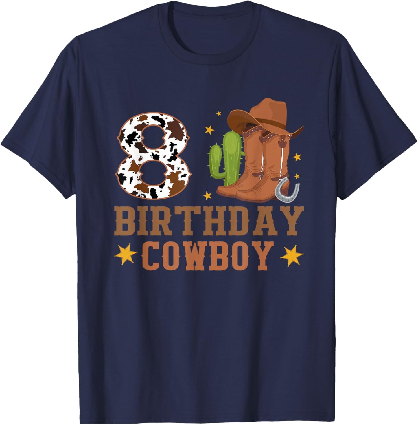 8th Birthday Rodeo Western Cowboy 8 Year Old Birthday T-Shirt - T-Shirt | Navy